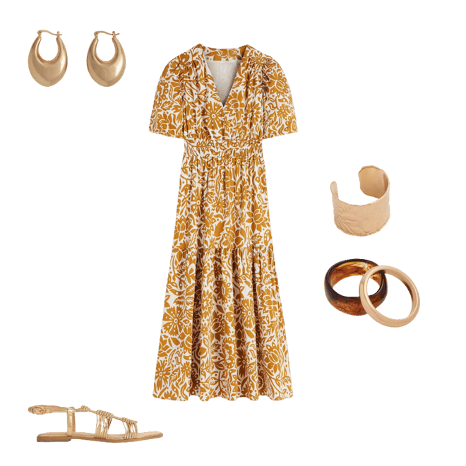 Irene Puff Sleeve Cotton Dress-Gold Wheat, Meadow Scatter | Boden USA