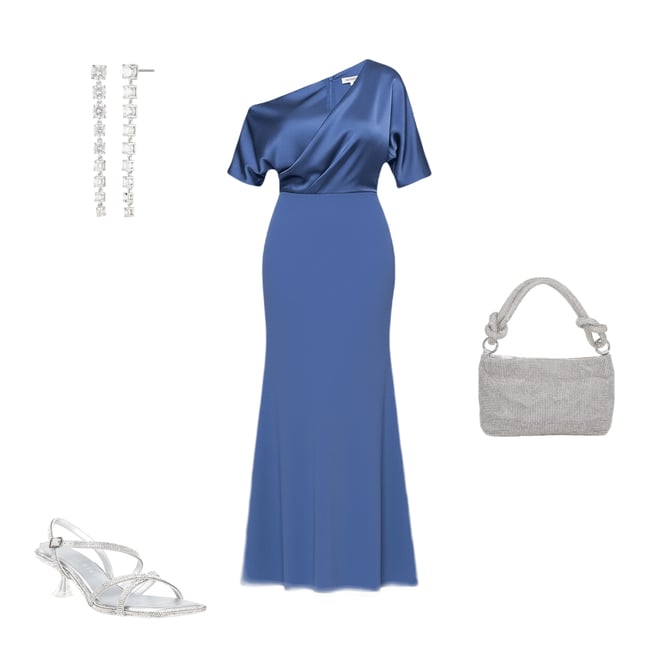 Betsy & Adam One Shoulder Satin Scuba Crepe A-Line Dress | Dillard's