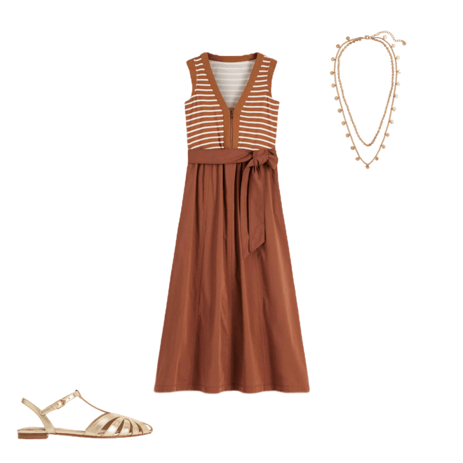 Zip-front Mix Media Dress-Ginger and Ivory Stripe | Boden USA