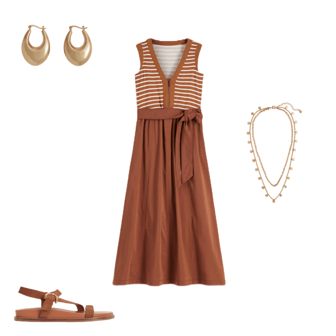 Zip-front Mix Media Dress-Ginger and Ivory Stripe