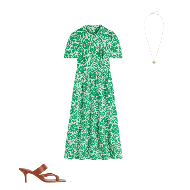 Ivy Placket Cotton Midi Dress-Verdant Green, Meadow Scatter | Boden USA