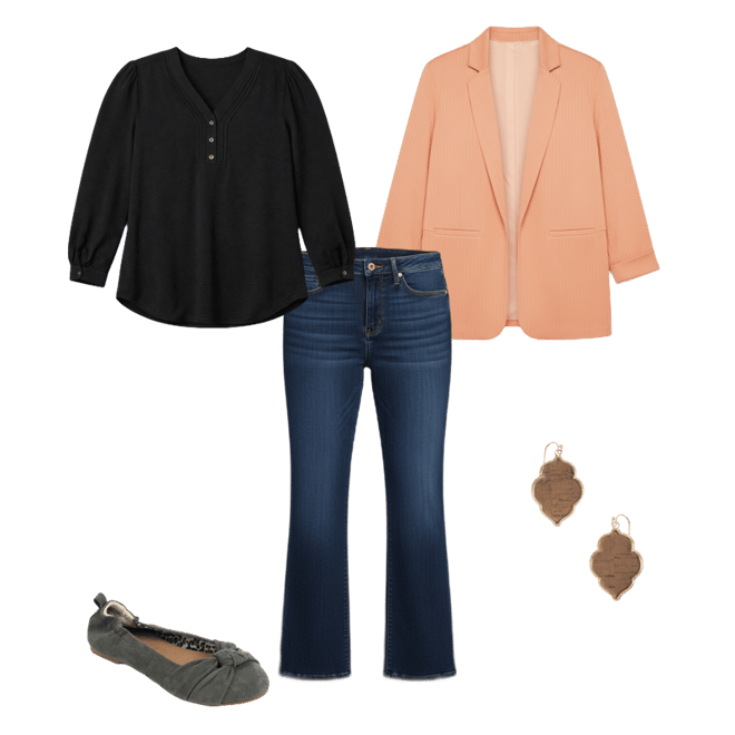 Plus Size Textured Versa 3/4 Sleeve Blazer