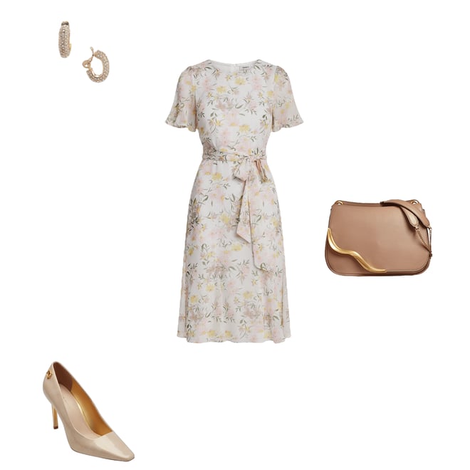 DKNY by Donna Karan Petite Size Chiffon Short Flutter Sleeve Belted Midi  Floral Dress | Dillard's