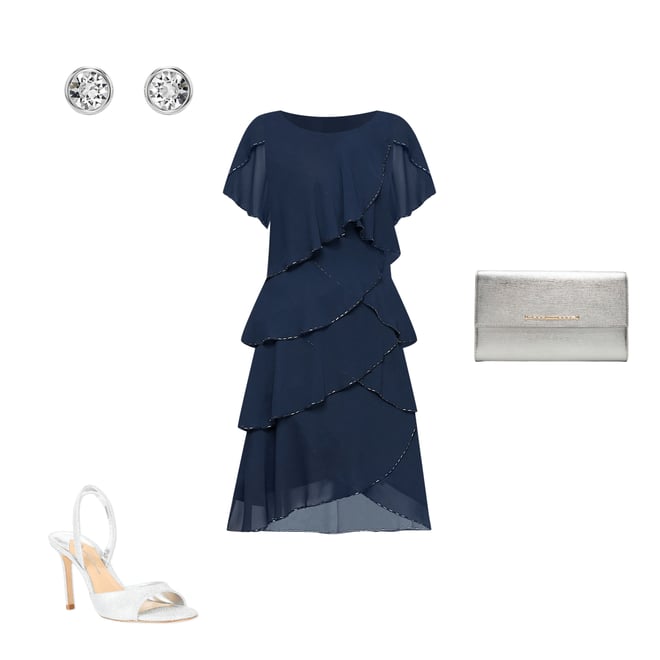 slim fit dress slacks SL Fashions Embellished Tiered Chiffon Dress & Capelet - Navy