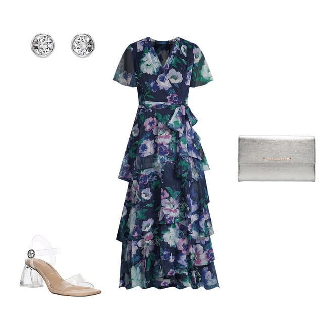 Ignite Evenings Short Sleeve Tiered Faux Wrap Floral Chiffon Maxi Dress |  Dillard's
