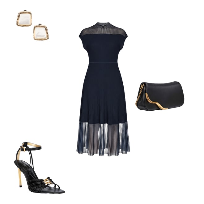 Donna Karan Rayon Crepe Sheer Yarn Mock Neck Cap Sleeve Midi Dress |  Dillard's