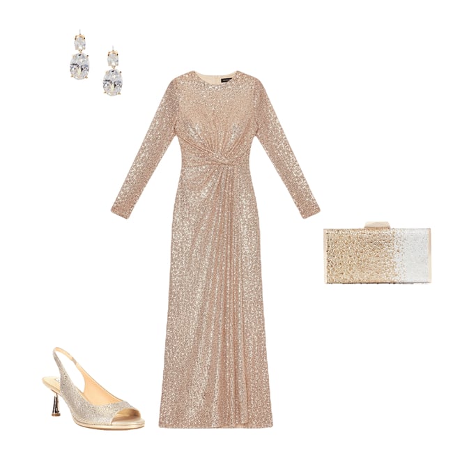 Mac Duggal Sequined Long Sleeve Side Knot Gown | Dillard's