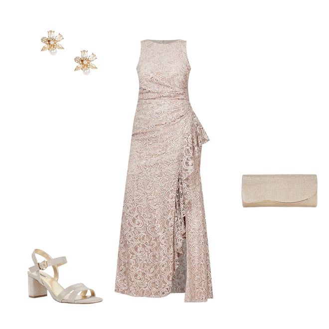 Alex Evenings Crew Neck Sleeveless Cascade Ruffle Thigh High Slit Sequin  Lace Stretch Gown | Dillard's
