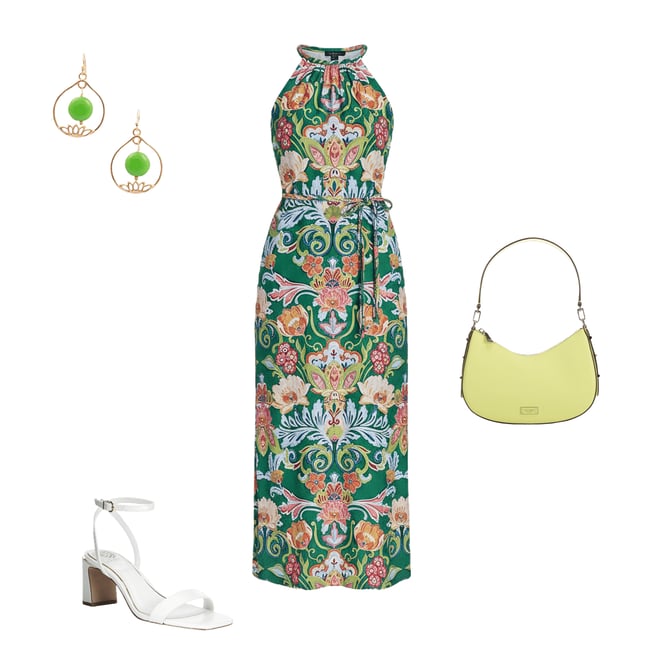 Vince Camuto Knit Floral Print Halter Neck Sleeveless Maxi Dress