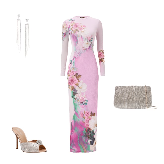 AFRM Didi Floral Print Crew Neckline Long Sleeve Mesh Maxi Dress | Dillard's