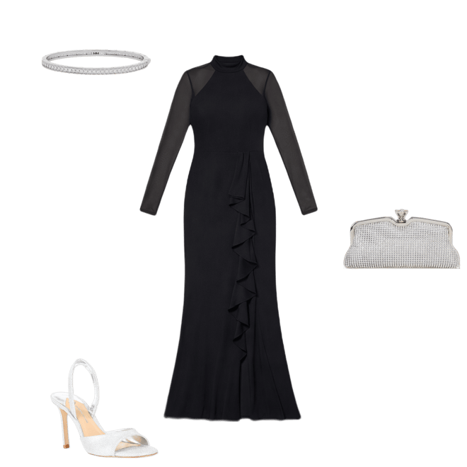 embellished illusion high neck long sleeve fit & flare dress Embellished Illusion High Neck Long Sleeve Fit & Flare Dress