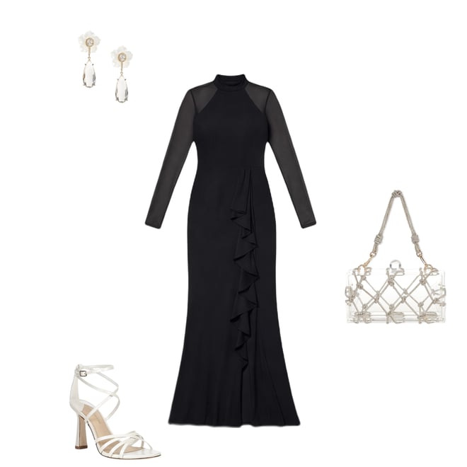 open lace back dress Breanna Mesh Illusion Crepe Party Dress main image 1