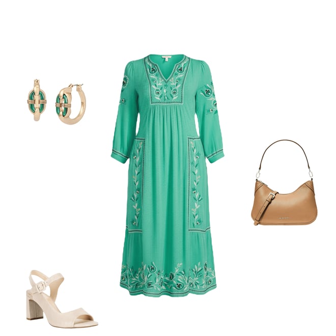 Nurture Gauze Embroidered 3/4 Sleeve Midi Dress | Dillard's