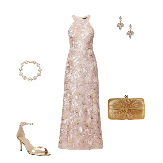 Betsy & Adam Petite Size Floral Sequin Soutache Halter Sleeveless A-Line  Long Gown | Dillard's