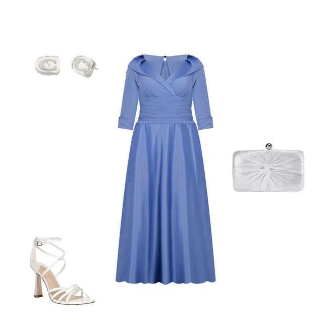 Jessica Howard Portrait Collar V-Neck 3/4 Sleeve Rhinestone Cuff Ruched  Waist Satin Gown | Dillard's