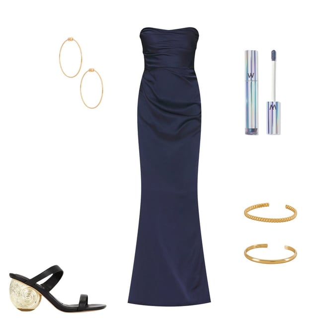 Nookie Emelie Strapless Gown in Navy | REVOLVE