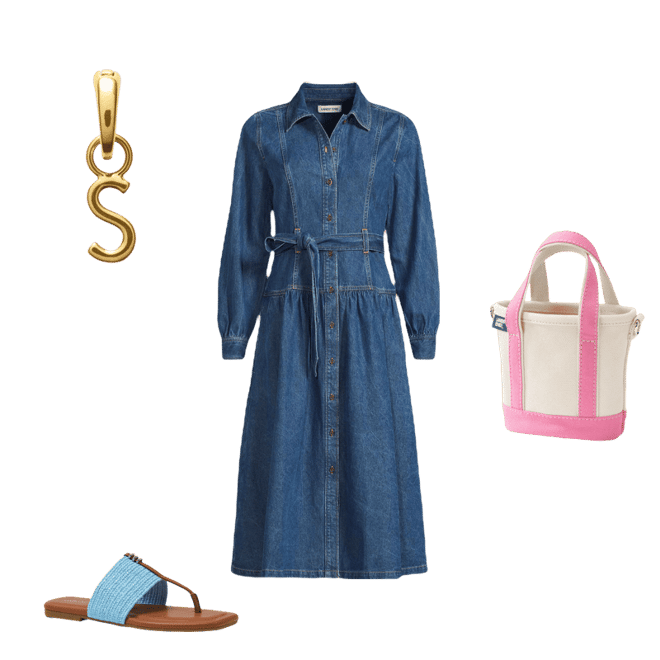 lands end denim dress Women's Denim Button Front Midi Shirt Dress