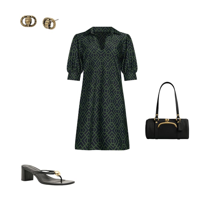 Jude Connally Emerson Jude Cloth Knit Garden Lattice Navy Print Point  Collar Puffed Sleeve Shift Dress | Dillard's