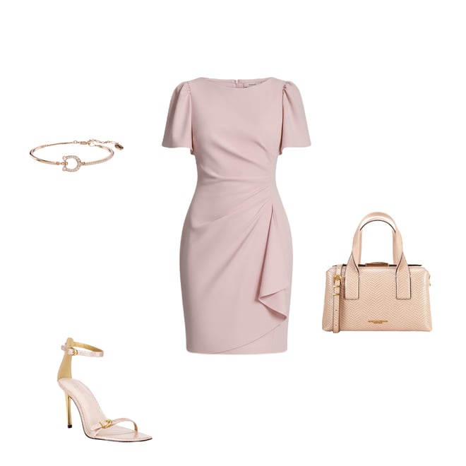 DKNY by Donna Karan Petite Size Short Sleeve Crew Neck Ruched Mini Sheath  Dress