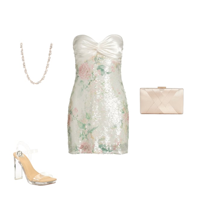 mixed media fit & flare dress alex evenings Nala Strapless Sequin Maxi Dress / Ivory | MESHKI main image 1