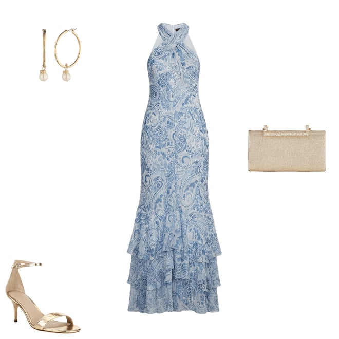 Lauren Ralph Lauren Paisley Crinkle Georgette Halter Gown | Dillard's