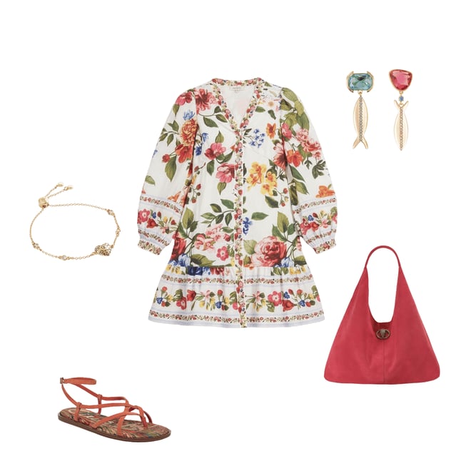 Skies Are Blue Floral Border Printed V-Neck Long Sleeve A-Line Poplin Mini  Dress | Dillard's
