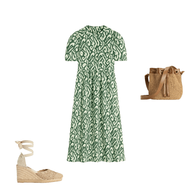 Ivy Placket Linen Midi Dress-Hunter Green Ikat | Boden USA