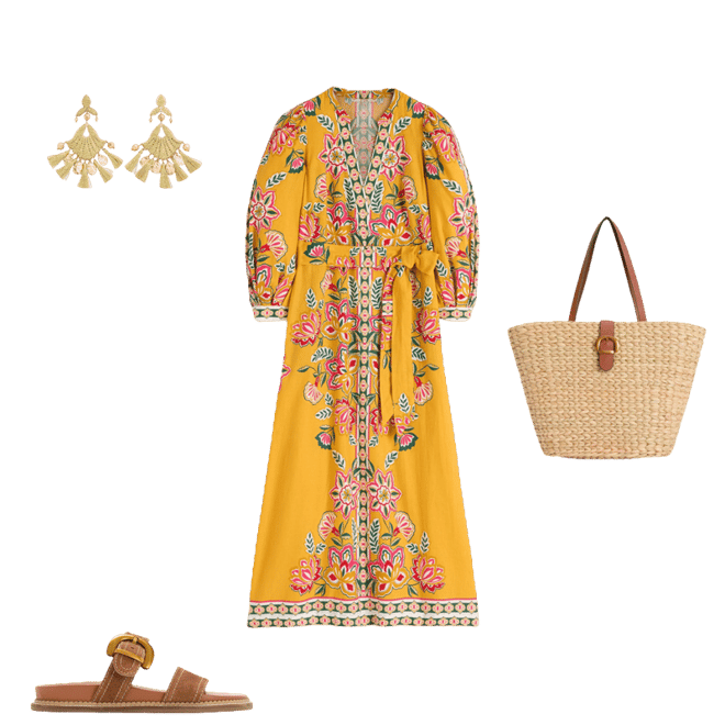 Octavia Linen Blend Dress-Yellow Blossom Elegance | Boden USA