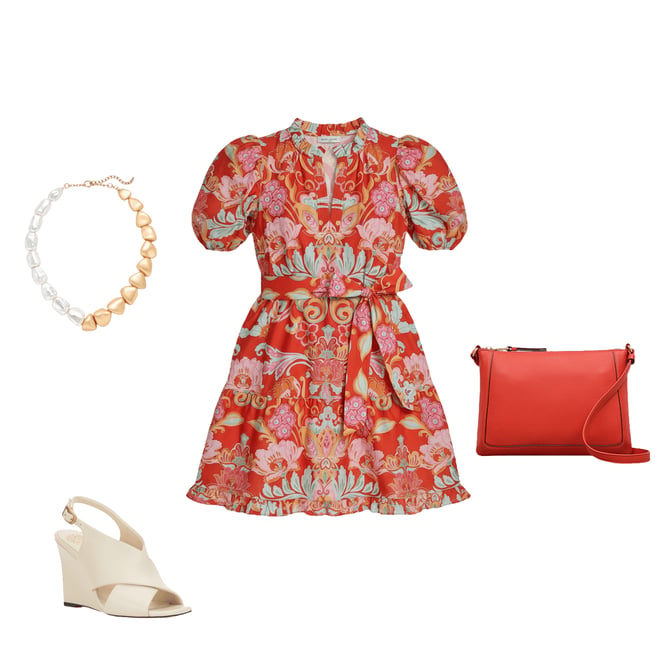881♡ Vince Camuto Floral Print V-Neck Puff Sleeve Tie Waist Dress