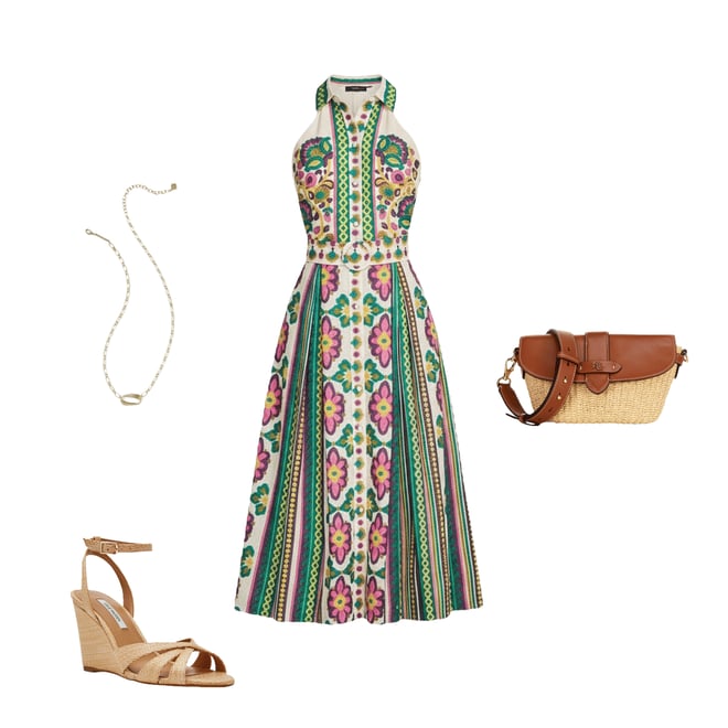 CIEBON Leena Floral Print Collared Halter Neck Belted Sleeveless A-Line  Crepe Maxi Dress | Dillard's