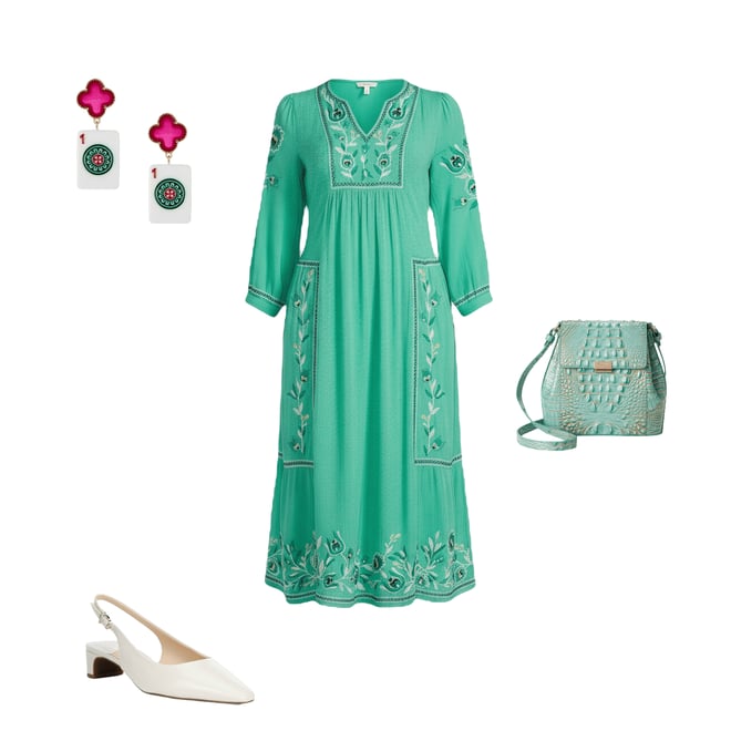 Nurture Gauze Embroidered 3/4 Sleeve Midi Dress | Dillard's