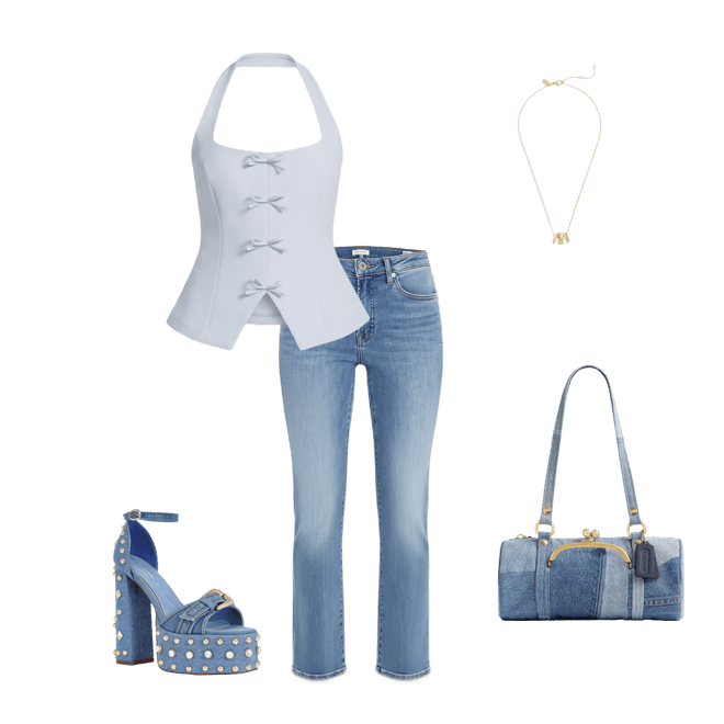 Azalea Wang Evgenia Studded Denim Platform Block Heel Sandals