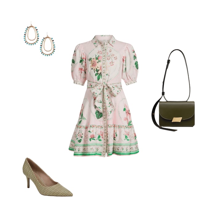 A Loves A Floral Printed Linen Point Collar Short Bubble Sleeve
