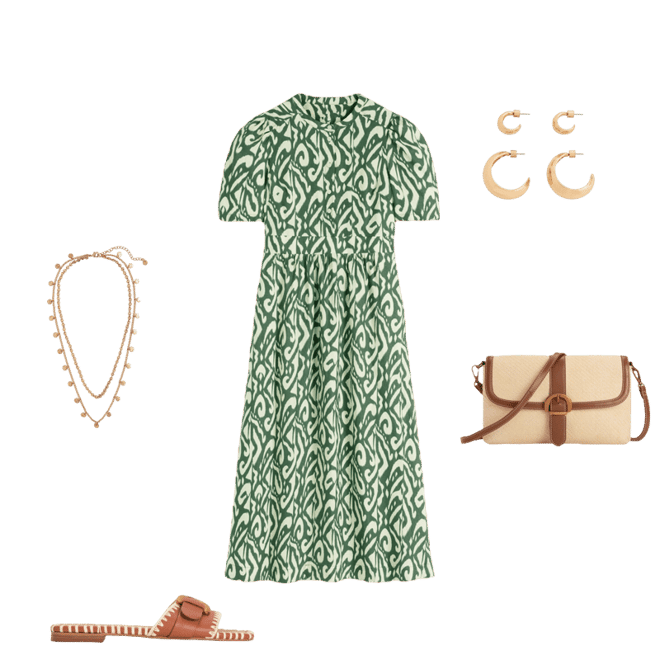 Ivy Placket Linen Midi Dress-Hunter Green Ikat | Boden USA