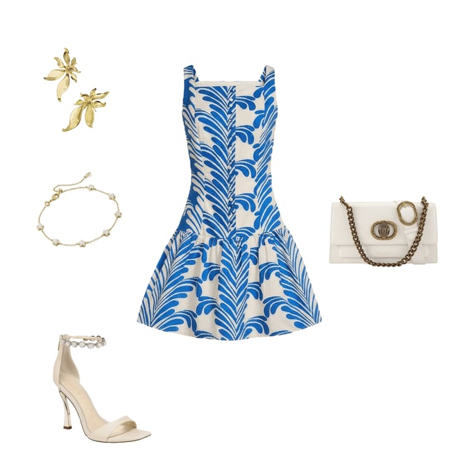 CIEBON Petite Size Sade Printed Poplin High Square Neck Sleeveless Drop  Waist Mini Dress