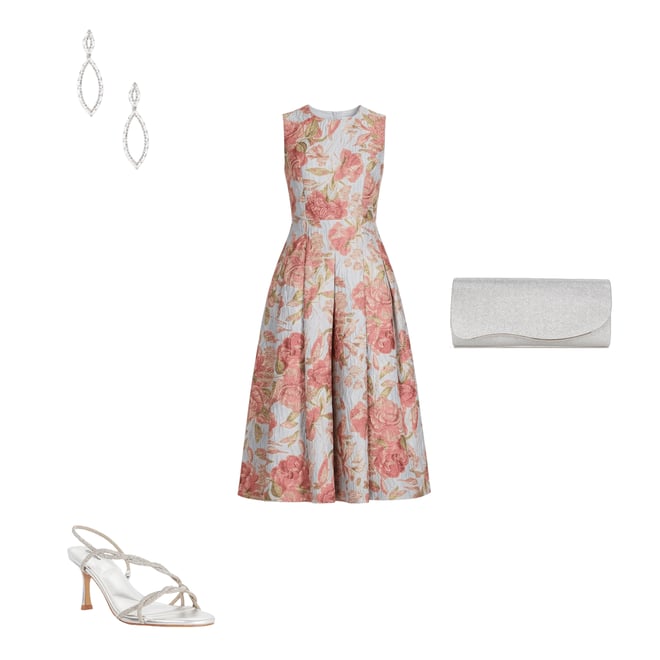 Adrianna Papell Floral Jacquard Crew Neck Sleeveless Drop Waist Midi Dress  | Dillard's
