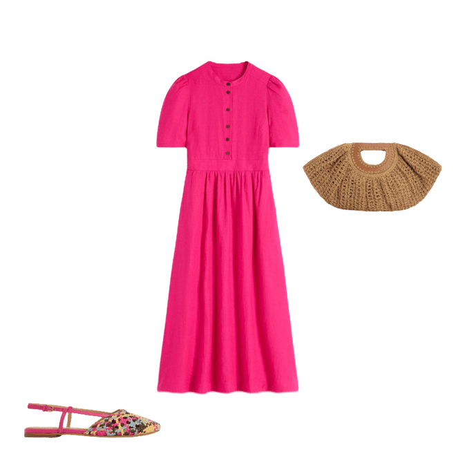 Ivy Linen Midi Dress-Pink Peony | Boden USA