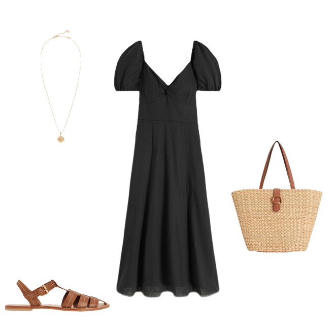 Twist Front Linen Blend Dress-Black | Boden Global