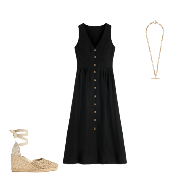 Catherine Button Linen Dress-Black | Boden USA
