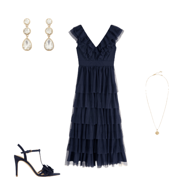 Ruffle Tulle Tiered Dress-Navy | Boden USA
