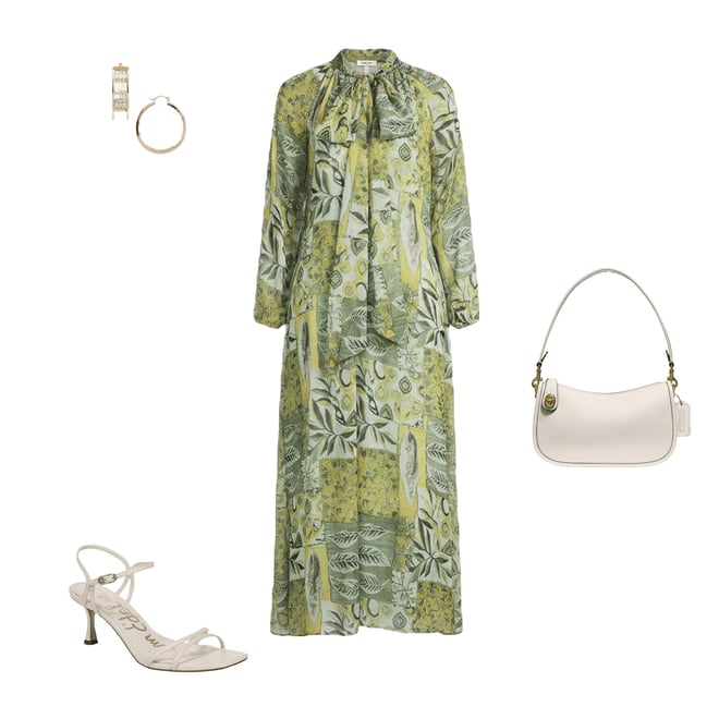 MELLODAY Jacquard Abstract Multi Tie-Front High Neck Long Sleeve Maxi Dress  | Dillard's