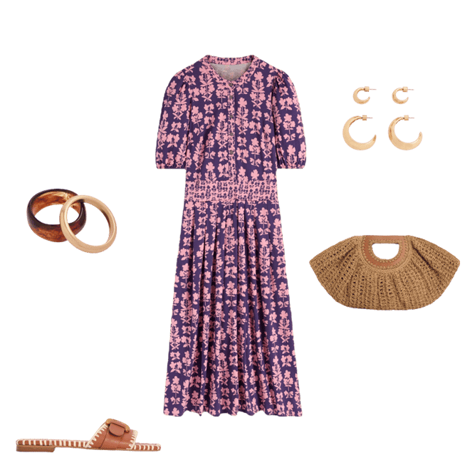 Amber Pleat Jersey Midi Dress-Calla Lilly, Blossom Grove | Boden USA