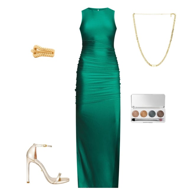 slim fit dress slacks Michael Costello x Revolve Green Ruched Evening Dress UK 10