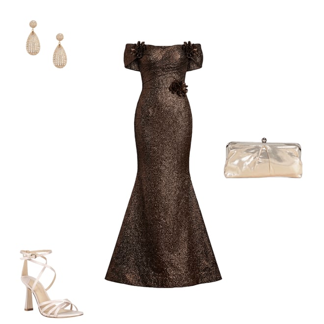 Terani Couture Jacquard Off-The-Shoulder Flower Applique Gown | Dillard's