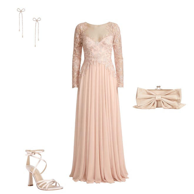 Tadashi Shoji Embroidered Lace Bodice Long Illusion Sleeve Chiffon Gown |  Dillard's