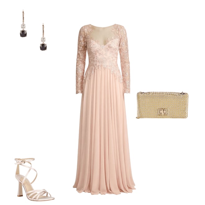 Tadashi Shoji Embroidered Lace Bodice Long Illusion Sleeve Chiffon Gown |  Dillard's
