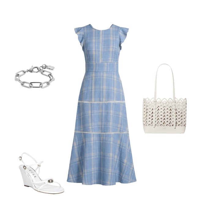 Calvin Klein Plaid Print Melange Aerowash Jewel Neck Cap Flutter Sleeve A- Line Midi Dress | Dillard's