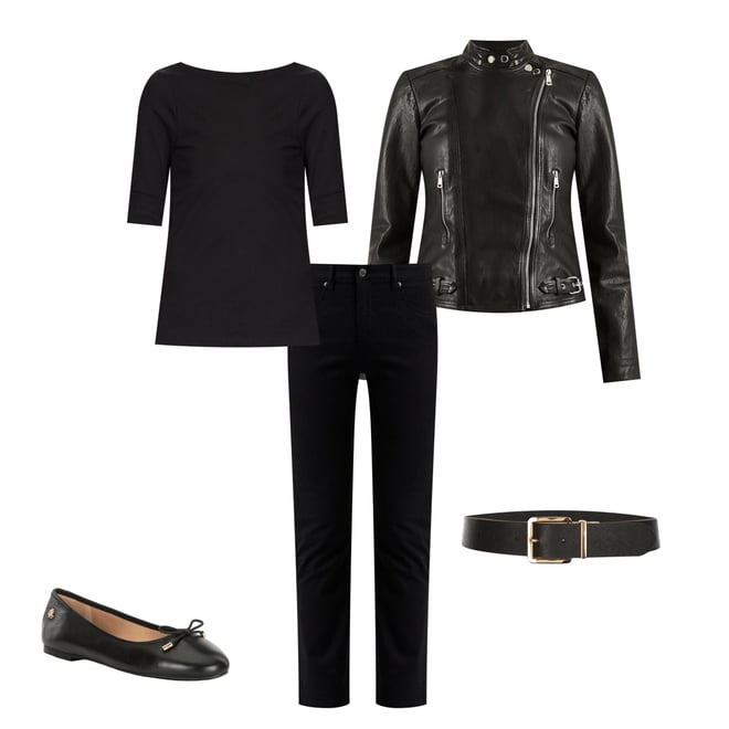 Lauren Ralph Lauren Lambskin Leather Long Sleeve Moto Statement