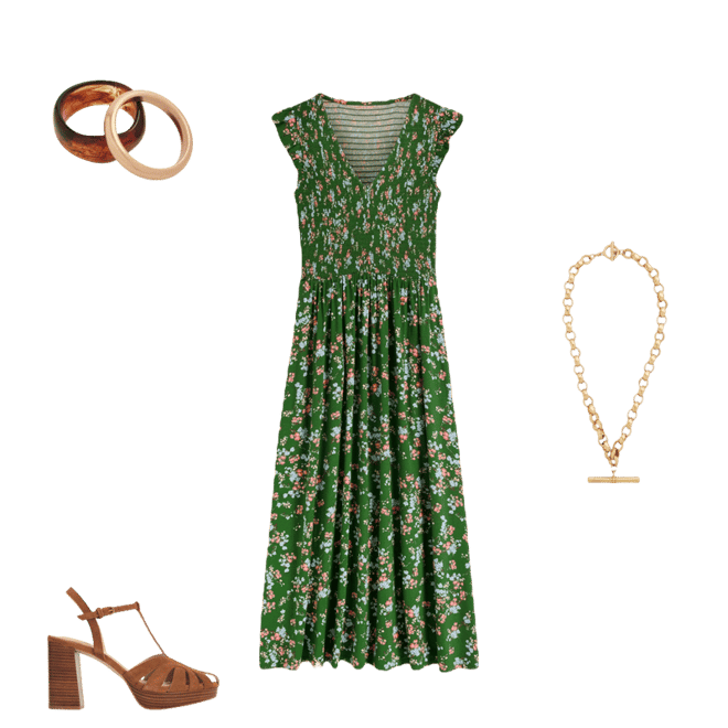 Smocked Jersey Midi Dress-Promenade Green, Bloom Scatter | Boden USA