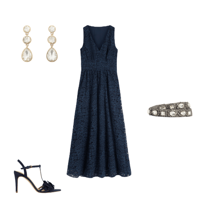 Lace Plunge Neck Panel Dress-Navy | Boden USA